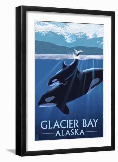 Glacier Bay, Alaska - Orca and Calf-Lantern Press-Framed Premium Giclee Print