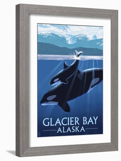 Glacier Bay, Alaska - Orca and Calf-Lantern Press-Framed Art Print