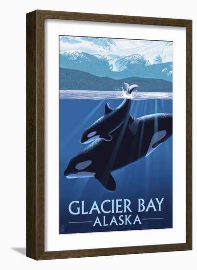 Glacier Bay, Alaska - Orca and Calf-Lantern Press-Framed Art Print