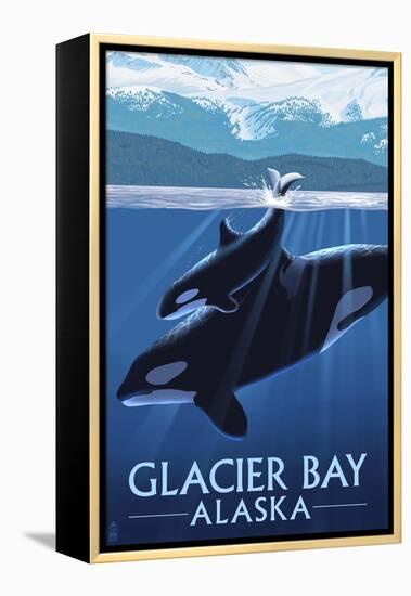 Glacier Bay, Alaska - Orca and Calf-Lantern Press-Framed Stretched Canvas