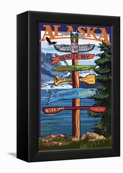 Glacier Bay, Alaska - Sign Destinations-Lantern Press-Framed Stretched Canvas