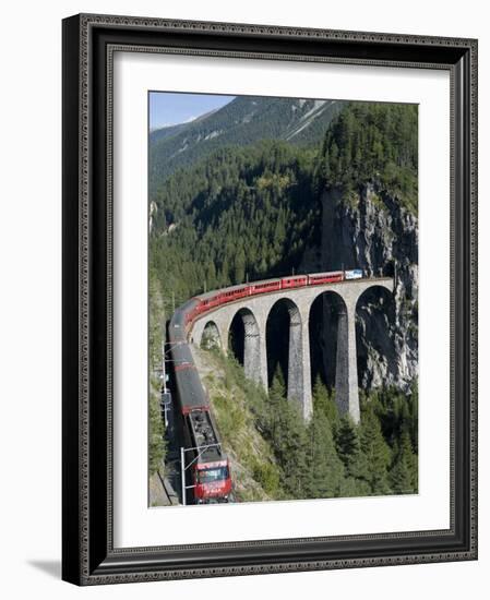 Glacier Express and Landwasser Viaduct, Filisur, Graubunden, Switzerland-Doug Pearson-Framed Photographic Print