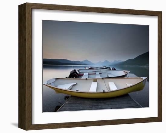 Glacier National Park- Boats Rest on a Dock in Front of Lake Mcdonald.-Ian Shive-Framed Photographic Print