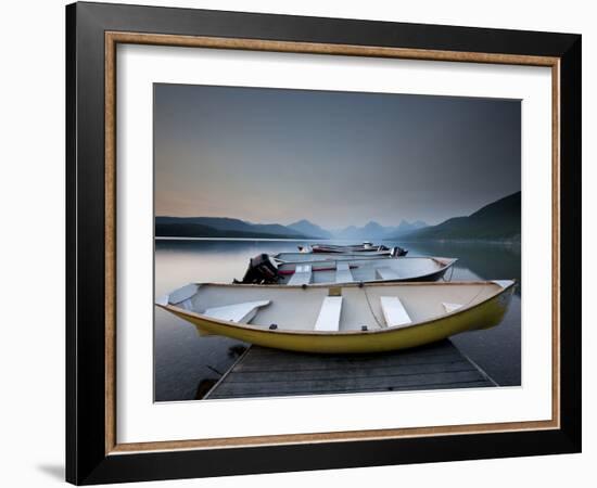 Glacier National Park- Boats Rest on a Dock in Front of Lake Mcdonald.-Ian Shive-Framed Photographic Print