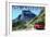 Glacier National Park, Montana - Going-to-the-Sun Road and Red Bus-Lantern Press-Framed Art Print