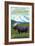 Glacier National Park, Montana - Moose and Mountain-Lantern Press-Framed Art Print