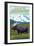 Glacier National Park, Montana - Moose and Mountain-Lantern Press-Framed Art Print