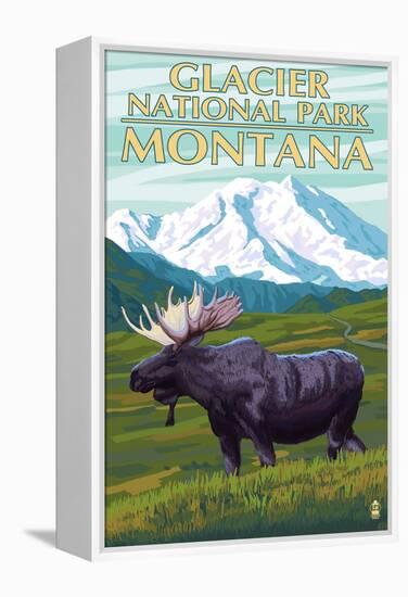 Glacier National Park, Montana - Moose and Mountain-Lantern Press-Framed Stretched Canvas