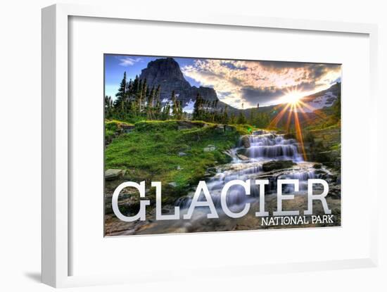 Glacier National Park, Montana - Mt. Reynolds and Sun Rays-Lantern Press-Framed Art Print