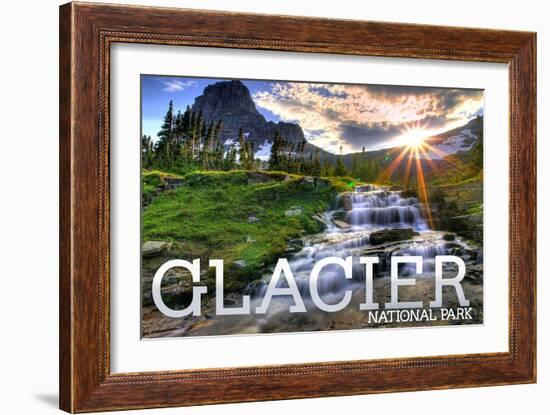 Glacier National Park, Montana - Mt. Reynolds and Sun Rays-Lantern Press-Framed Art Print