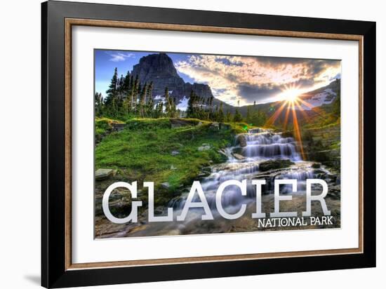Glacier National Park, Montana - Mt. Reynolds and Sun Rays-Lantern Press-Framed Art Print