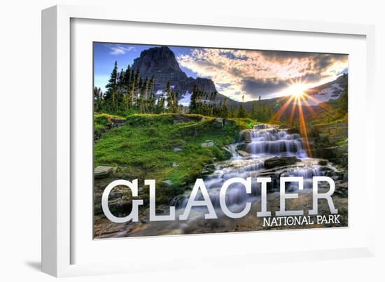 Glacier National Park, Montana - Mt. Reynolds and Sun Rays-Lantern Press-Framed Art Print