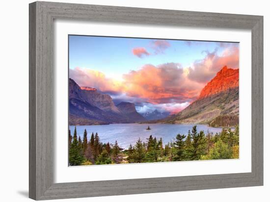 Glacier National Park, Montana - St. Mary Lake and Sunset-Lantern Press-Framed Art Print