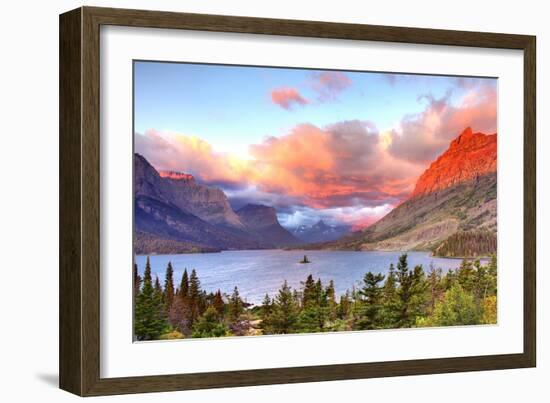 Glacier National Park, Montana - St. Mary Lake and Sunset-Lantern Press-Framed Art Print