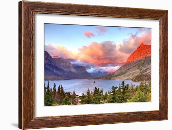 Glacier National Park, Montana - St. Mary Lake and Sunset-Lantern Press-Framed Art Print