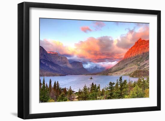 Glacier National Park, Montana - St. Mary Lake and Sunset-Lantern Press-Framed Art Print