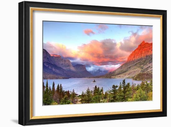 Glacier National Park, Montana - St. Mary Lake and Sunset-Lantern Press-Framed Art Print