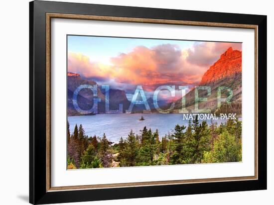 Glacier National Park, Montana - St. Mary Lake and Sunset-Lantern Press-Framed Art Print