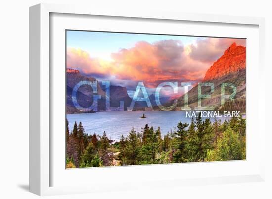 Glacier National Park, Montana - St. Mary Lake and Sunset-Lantern Press-Framed Art Print