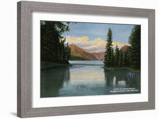 Glacier National Park, Montana, View of Lake McDonald Outlet-Lantern Press-Framed Art Print