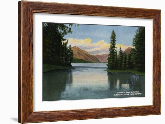 Glacier National Park, Montana, View of Lake McDonald Outlet-Lantern Press-Framed Art Print