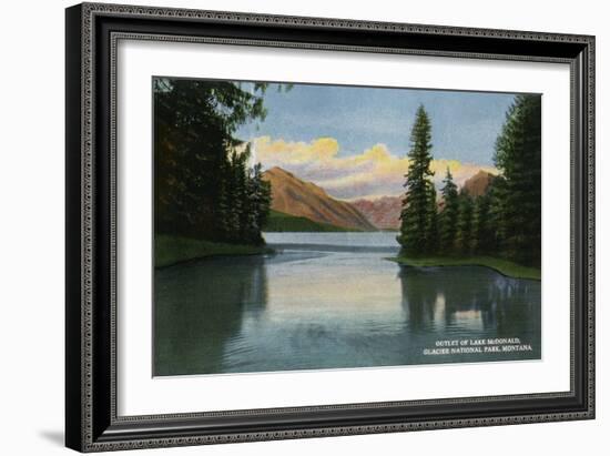 Glacier National Park, Montana, View of Lake McDonald Outlet-Lantern Press-Framed Art Print