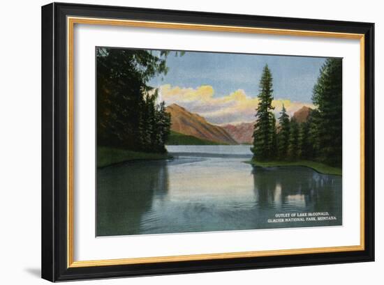 Glacier National Park, Montana, View of Lake McDonald Outlet-Lantern Press-Framed Art Print