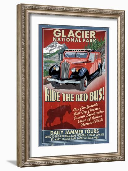 Glacier National Park - Red Jammer-Lantern Press-Framed Art Print