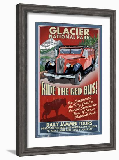 Glacier National Park - Red Jammer-Lantern Press-Framed Art Print