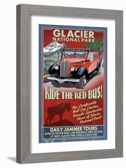 Glacier National Park - Red Jammer-Lantern Press-Framed Art Print