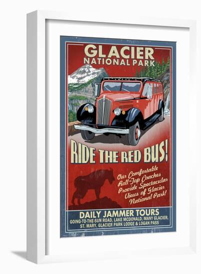 Glacier National Park - Red Jammer-Lantern Press-Framed Art Print