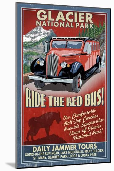 Glacier National Park - Red Jammer-Lantern Press-Mounted Art Print