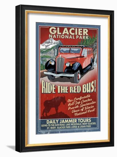 Glacier National Park - Red Jammer-Lantern Press-Framed Art Print