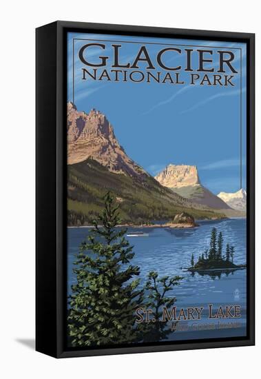 Glacier National Park - St. Mary Lake, c.2009-Lantern Press-Framed Stretched Canvas