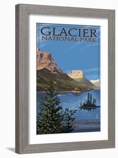 Glacier National Park - St. Mary Lake, c.2009-Lantern Press-Framed Art Print