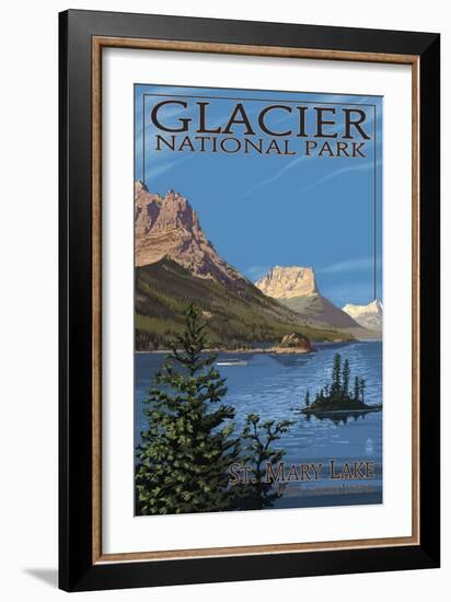 Glacier National Park - St. Mary Lake, c.2009-Lantern Press-Framed Art Print