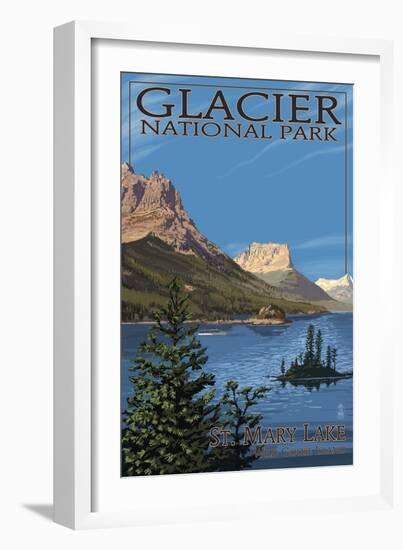 Glacier National Park - St. Mary Lake, c.2009-Lantern Press-Framed Art Print