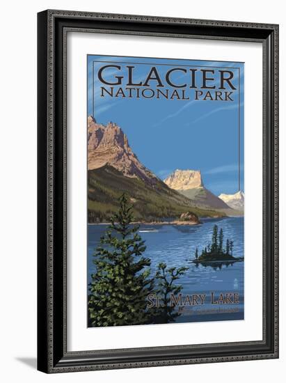 Glacier National Park - St. Mary Lake, c.2009-Lantern Press-Framed Art Print