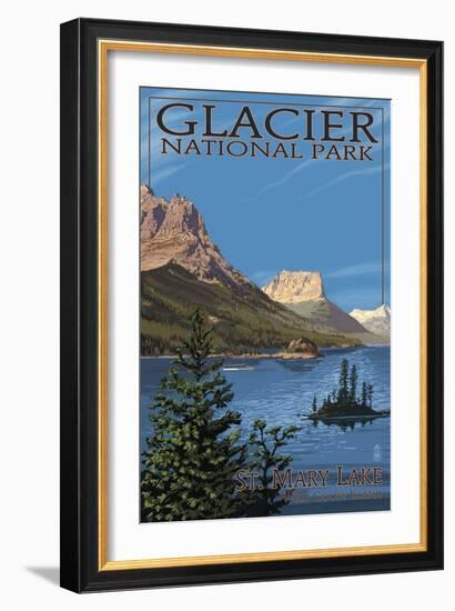 Glacier National Park - St. Mary Lake, c.2009-Lantern Press-Framed Art Print