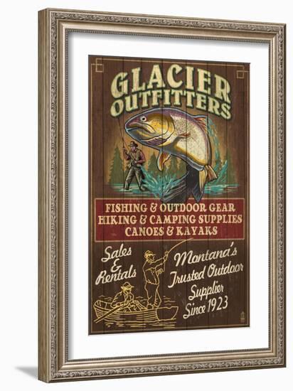 Glacier National Park - Trout Outfitters-Lantern Press-Framed Art Print