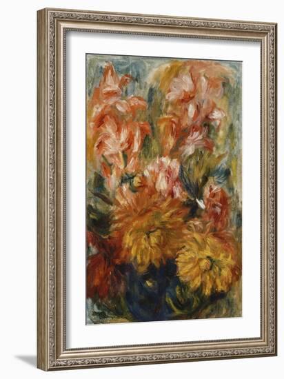 Gladioli in a Blue Vase-Pierre-Auguste Renoir-Framed Giclee Print