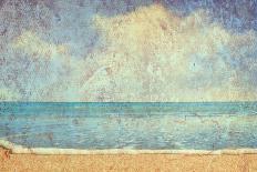 Beach And Sea On Paper Texture Background-Gladkov-Stretched Canvas