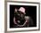 Glamorous Black Cat Wearing Pink Hat And Beads Against Black Background-vitalytitov-Framed Photographic Print