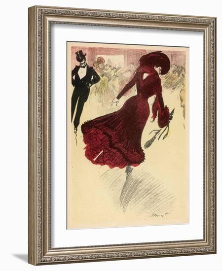 Glamorous Young Woman in Red Catches the Eye of a Nearby Chap-Minartz-Framed Art Print