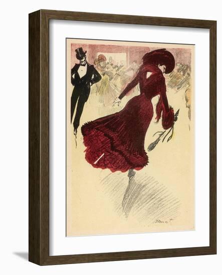 Glamorous Young Woman in Red Catches the Eye of a Nearby Chap-Minartz-Framed Art Print