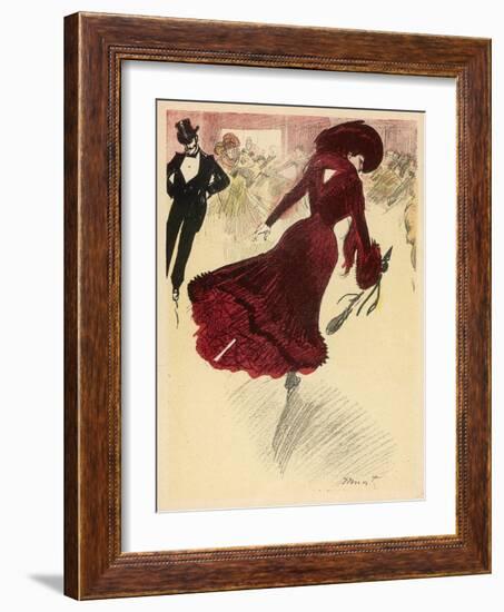 Glamorous Young Woman in Red Catches the Eye of a Nearby Chap-Minartz-Framed Art Print