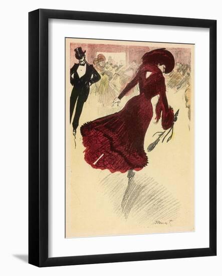 Glamorous Young Woman in Red Catches the Eye of a Nearby Chap-Minartz-Framed Art Print