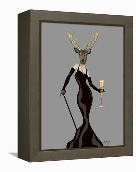 Glamour Deer in Black-Fab Funky-Framed Stretched Canvas