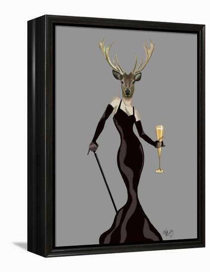 Glamour Deer in Black-Fab Funky-Framed Stretched Canvas