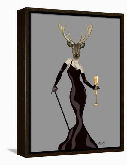 Glamour Deer in Black-Fab Funky-Framed Stretched Canvas